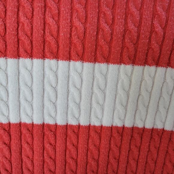 L.L. Bean Women’s XL Red White Stripe Cable Knit Cotton Blend Sweater V-Neck... - Picture 6 of 8